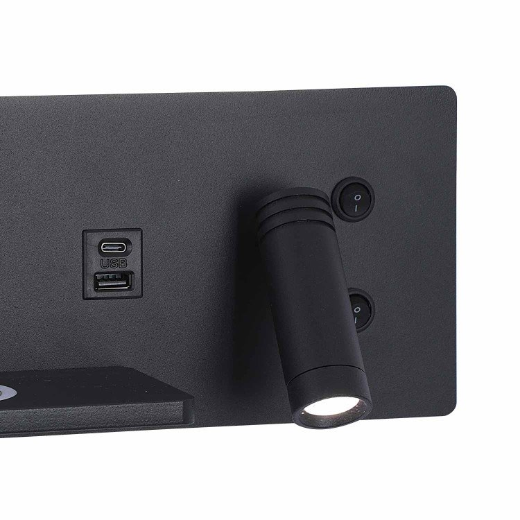 CÓD.6121 APPLIQUE LED IN ACCIAIO VERNICIATO NERO CON RICARICA WIRELESS 30 CM ORIENTAMENTO DESTRO