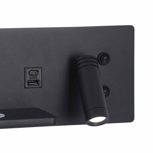CÓD.6121 APLIQUE LED ACERO PINTADO NEGRO CON CARGA INALÁMBRICA 30CM ORIENTACIÓN DERECHA