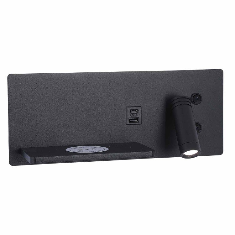 CÓD.6121 APLIQUE LED EM AÇO PINTADO PRETO COM CARREGAMENTO SEM FIOS 30 CM ORIENTAÇÃO DIREITA