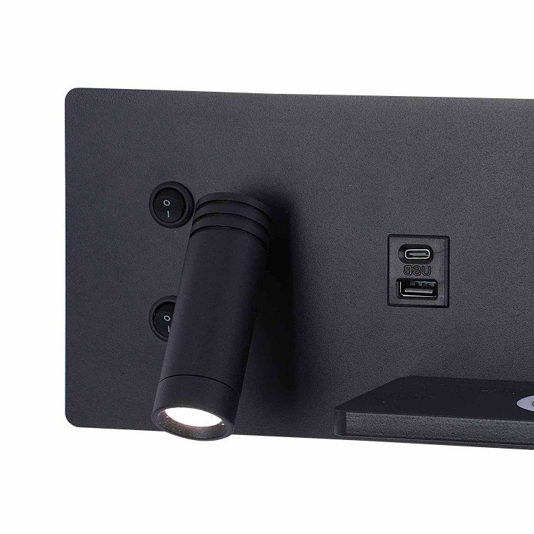 CÓD.6122 APLIQUE LED EM AÇO PINTADO PRETO COM CARREGAMENTO SEM FIOS 30 CM ORIENTAÇÃO ESQUERDA