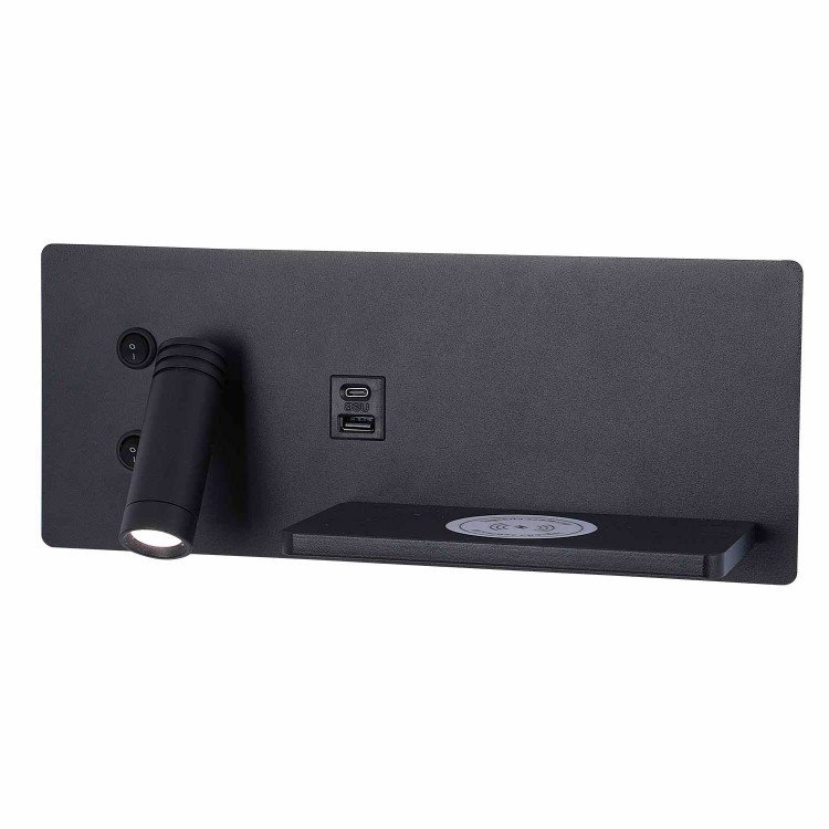 CÓD.6122 APPLIQUE LED EN ACIER PEINT NOIR AVEC CHARGE SANS FIL 30 CM ORIENTATION GAUCHE