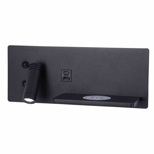CÓD.6122 APPLIQUE LED EN ACIER PEINT NOIR AVEC CHARGE SANS FIL 30 CM ORIENTATION GAUCHE