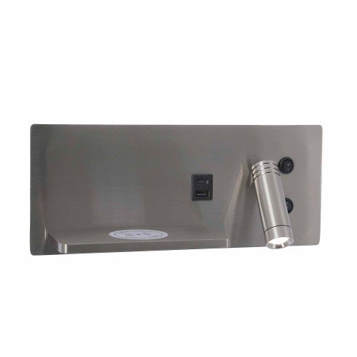 CÓD.6118 APPLIQUE LED IN ACCIAIO NICHELATO CON RICARICA WIRELESS 30 CM ORIENTAMENTO DESTRO