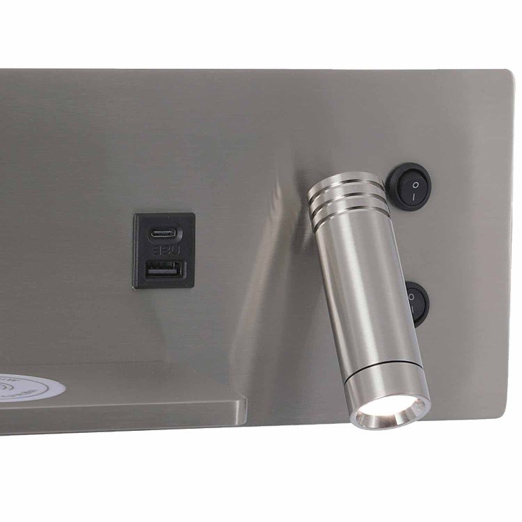 CÓD.6118 APPLIQUE LED EN ACIER NICKELÉ AVEC CHARGE SANS FIL 30 CM ORIENTATION DROITE