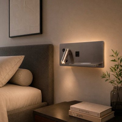 CÓD.6119 APPLIQUE LED EN ACIER NICKELÉ AVEC CHARGE SANS FIL 30 CM ORIENTATION GAUCHE