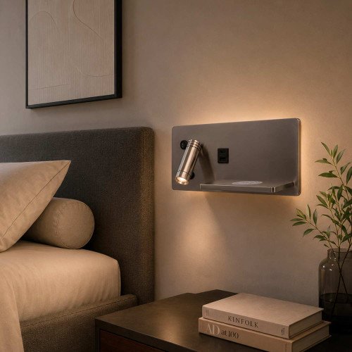 CÓD.6119 APPLIQUE LED EN ACIER NICKELÉ AVEC CHARGE SANS FIL 30 CM ORIENTATION GAUCHE
