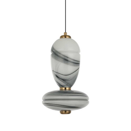 CÓD.3389 LED-PENDELLEUCHTE AUS SCHWARZEM STAHL UND GEÄDERTEM GLAS IN MARMOROPTIK