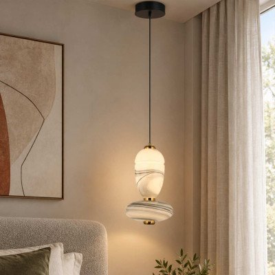 CÓD.3389 COLGANTE LED ACERO NEGRO Y CRISTAL VETEADO EFECTO MÁRMOL