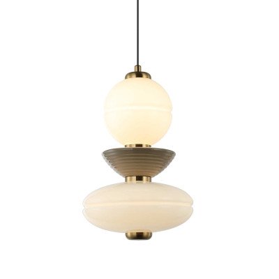 CÓD.3391 CANDEEIRO SUSPENSO LED EM AÇO PRETO, CERÂMICA E VIDRO 2