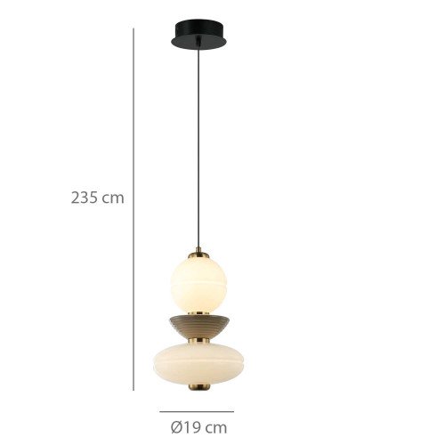 CÓD.3391 CANDEEIRO SUSPENSO LED EM AÇO PRETO, CERÂMICA E VIDRO
