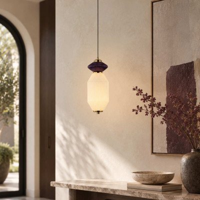 CÓD.3393 COLGANTE LED ACERO NEGRO, CERÁMICA Y CRISTAL