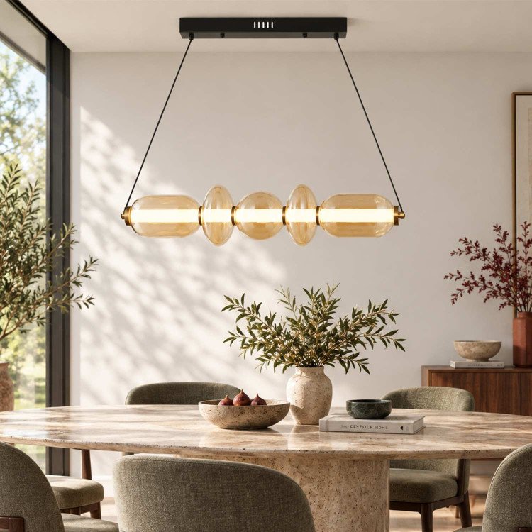 CÓD.3394 LÁMPARA LED ACERO NEGRO Y CRISTAL ÁMBAR