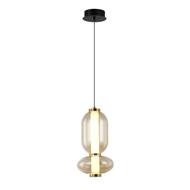 CÓD.3395 CANDEEIRO SUSPENSO LED EM AÇO PRETO E VIDRO ÂMBAR