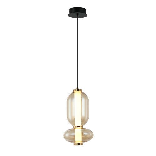 CÓD.3395 SUSPENSION LED EN ACIER NOIR ET VERRE AMBRÉ