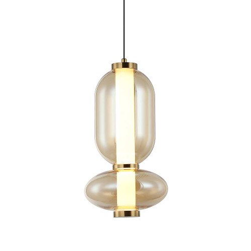 CÓD.3395 COLGANTE LED ACERO NEGRO Y CRISTAL ÁMBAR