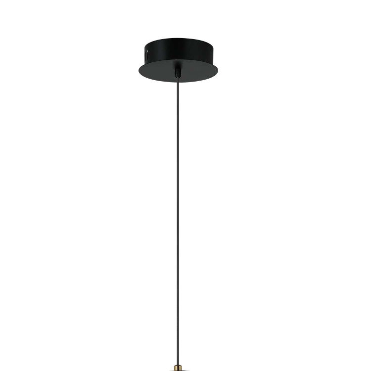 CÓD.3395 LAMPADA A SOSPENSIONE LED IN ACCIAIO NERO E VETRO AMBRA