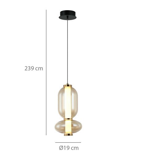 CÓD.3395 CANDEEIRO SUSPENSO LED EM AÇO PRETO E VIDRO ÂMBAR
