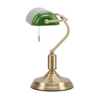 CÓD.9060 LAMPE DE TABLE 1L EN ACIER LAITON VIEILLI ET ABAT-JOUR VERT BRILLANT 2