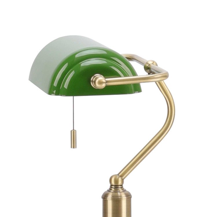CÓD.9060 LAMPE DE TABLE 1L EN ACIER LAITON VIEILLI ET ABAT-JOUR VERT BRILLANT
