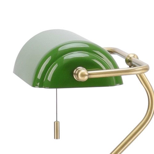 CÓD.9060 LAMPE DE TABLE 1L EN ACIER LAITON VIEILLI ET ABAT-JOUR VERT BRILLANT