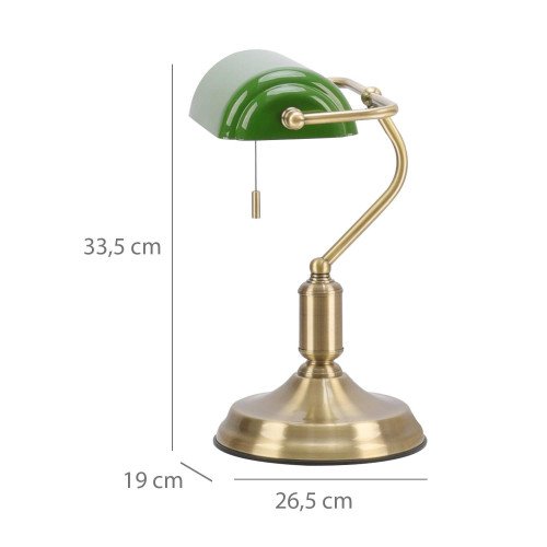 CÓD.9060 LAMPE DE TABLE 1L EN ACIER LAITON VIEILLI ET ABAT-JOUR VERT BRILLANT