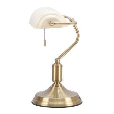 CÓD.9061 LAMPE DE TABLE 1L EN ACIER LAITON VIEILLI ET ABAT-JOUR BEIGE BRILLANT 2