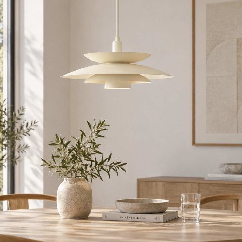 CÓD.9065 CANDEEIRO SUSPENSO 1L EM AÇO PINTADO BEGE Ø48CM