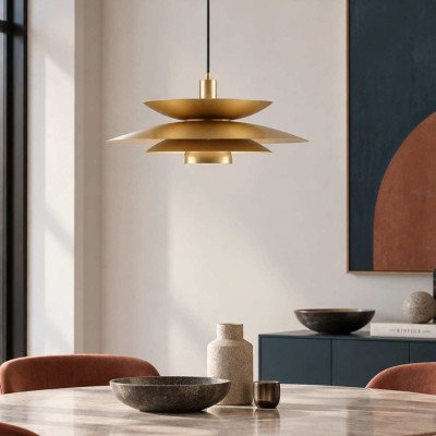 CÓD.9066 CANDEEIRO SUSPENSO 1L EM AÇO PINTADO DOURADO Ø48CM