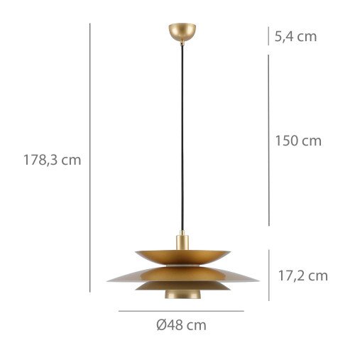 CÓD.9066 CANDEEIRO SUSPENSO 1L EM AÇO PINTADO DOURADO Ø48CM