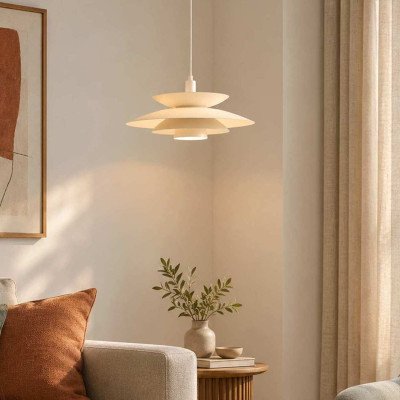 CÓD.9067 CANDEEIRO SUSPENSO 1L EM AÇO PINTADO BEGE Ø38CM