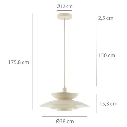 CÓD.9067 CANDEEIRO SUSPENSO 1L EM AÇO PINTADO BEGE Ø38CM
