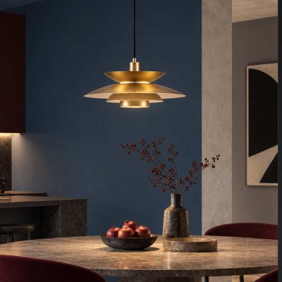 CÓD.9068 CANDEEIRO SUSPENSO 1L EM AÇO PINTADO DOURADO Ø38CM