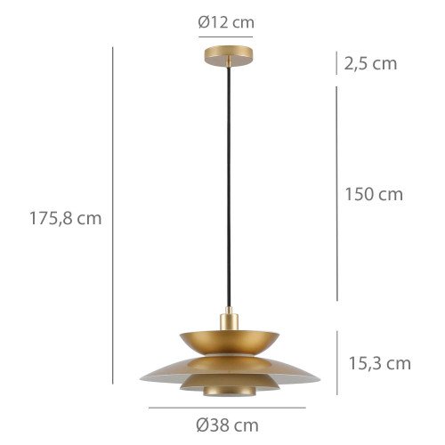 CÓD.9068 CANDEEIRO SUSPENSO 1L EM AÇO PINTADO DOURADO Ø38CM