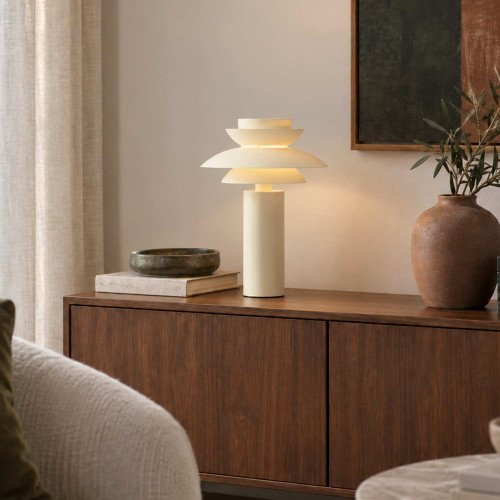 CÓD.9071 LAMPADA DA TAVOLO IN ACCIAIO VERNICIATO BEIGE Ø30 CM