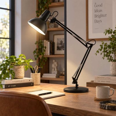 CÓD.9073 MULTIFUNKTIONSLEUCHTE TISCH-WAND-KLEMME AUS SCHWARZ LACKIERTEM STAHL