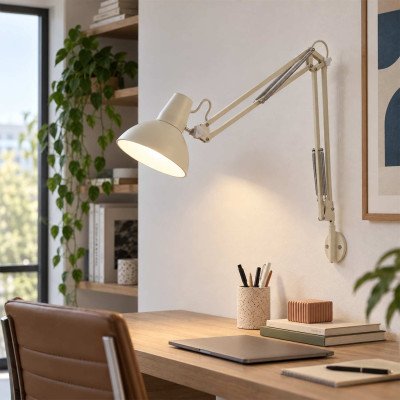 CÓD.9074 MULTIFUNKTIONSLEUCHTE TISCH-WAND-KLEMME AUS WEISS LACKIERTEM STAHL 2