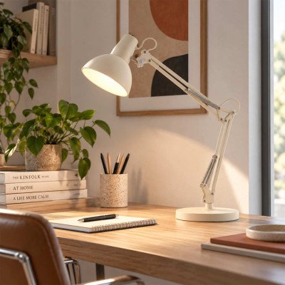 CÓD.9074 CANDEEIRO MULTIFUNÇÕES MESA-PAREDE-PINÇA EM AÇO PINTADO BRANCO