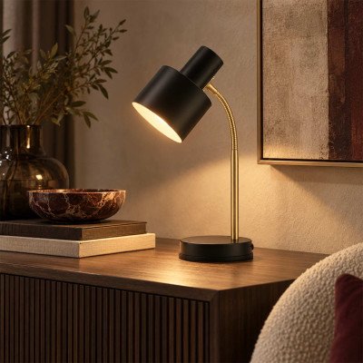 CÓD.9080 LAMPADA DA TAVOLO IN ACCIAIO VERNICIATO NERO E DORATO
