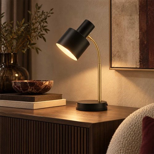 CÓD.9080 CANDEEIRO DE MESA EM AÇO PINTADO PRETO E DOURADO