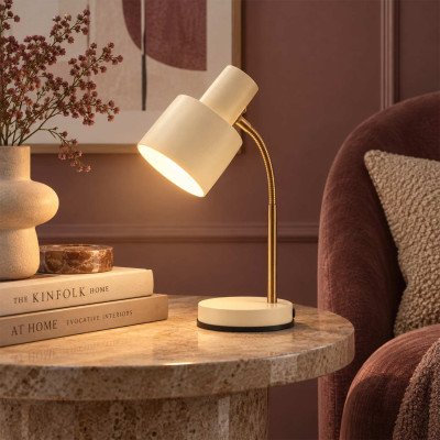 CÓD.9081 CANDEEIRO DE MESA EM AÇO PINTADO BEGE E DOURADO