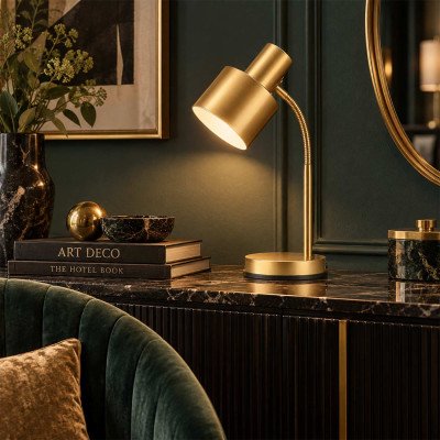 CÓD.9082 CANDEEIRO DE MESA EM AÇO PINTADO DOURADO