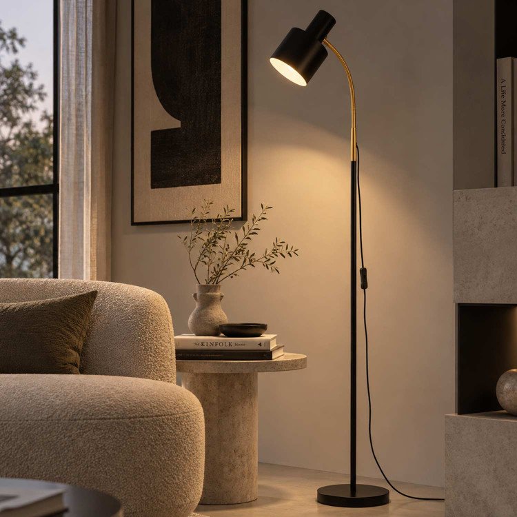 CÓD.9083 LAMPADAIRE EN ACIER PEINT NOIR ET DORÉ