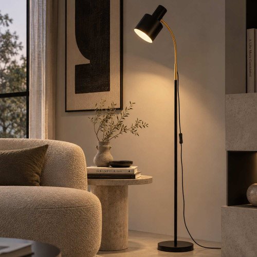 CÓD.9083 LAMPADAIRE EN ACIER PEINT NOIR ET DORÉ