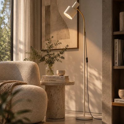 CÓD.9084 LÁMPARA DE PIE ACERO PINTADO BEIGE Y DORADO