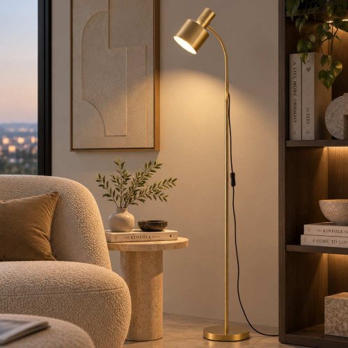 CÓD.9085 CANDEEIRO DE PÉ EM AÇO PINTADO DOURADO