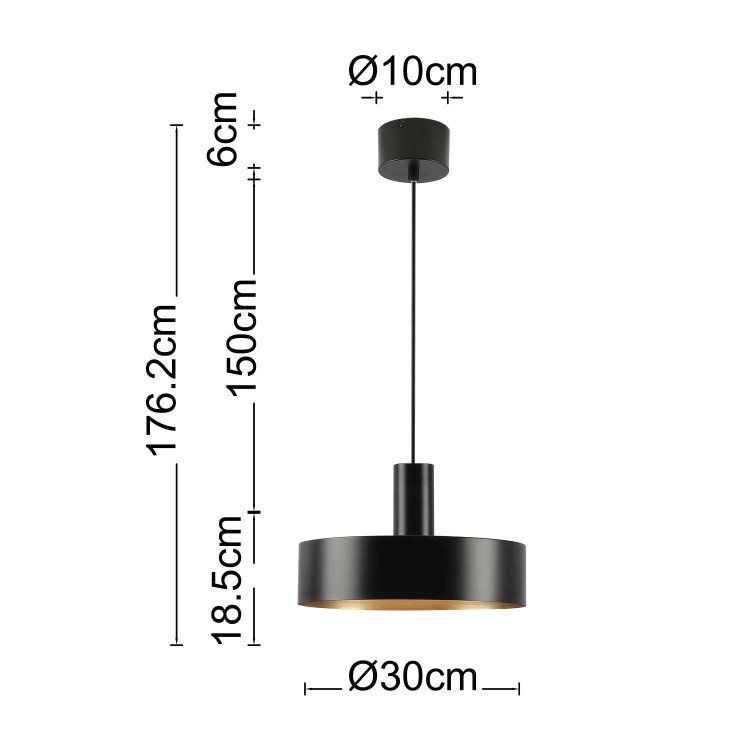 CÓD.9086 SUSPENSION 1L EN ACIER PEINT NOIR