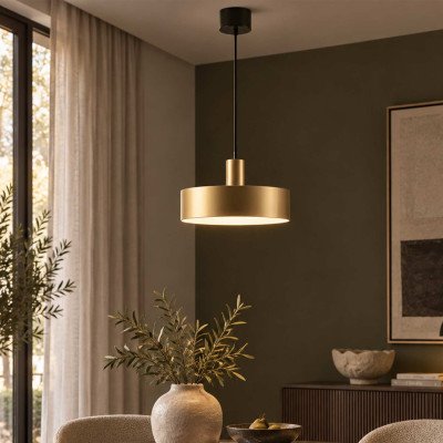 CÓD.9088 COLGANTE 1L ACERO PINTADO DORADO Y NEGRO