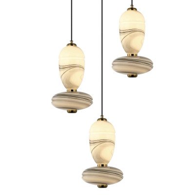 CÓD.3402 RUNDE LED-LEUCHTE 3L AUS SCHWARZEM STAHL UND MARMORIERTEM GLAS 2
