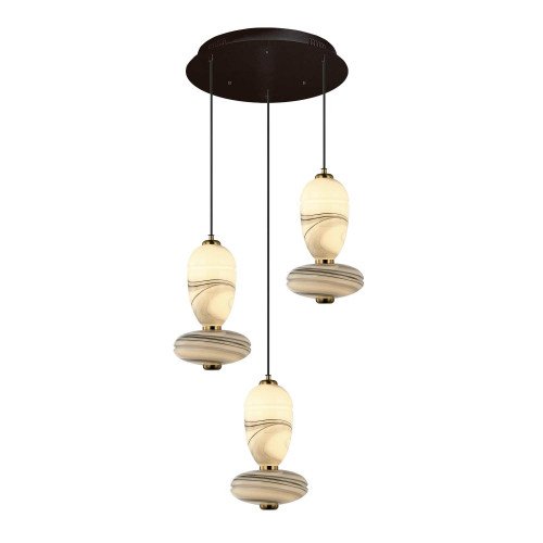 CÓD.3402 CANDEEIRO LED REDONDO 3L EM AÇO PRETO E VIDRO EFEITO MÁRMORE