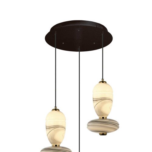CÓD.3402 LAMPADA LED ROTONDA 3L IN ACCIAIO NERO E VETRO VENATO EFFETTO MARMO
